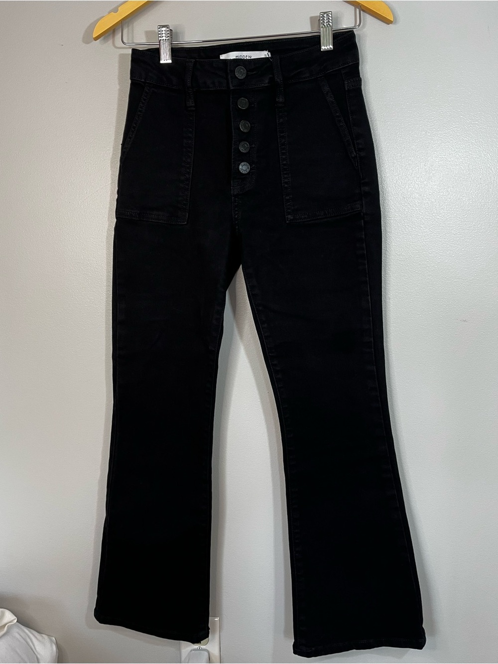 Hidden Black Cropped Flare High-Waist Button-Fly Jeans Women’s 24